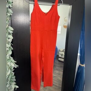 Amanda Uprichard Vibrant Red Sleeveless V-Neck Jumpsuit